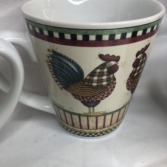 Debbie Mumm Rooster Mugs 4 Something to Crow About Stoneware Sakura Oneida 12 oz - Picture 8 of 12